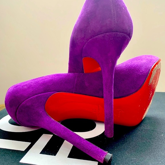Christian Louboutin Purple Suede Peep Toe Pump - Picture 1 of 8
